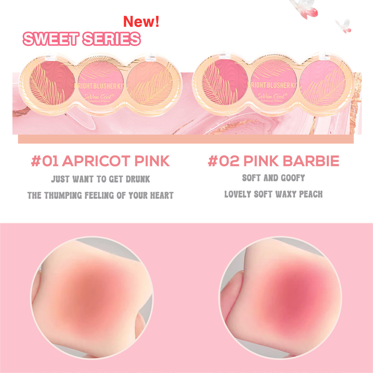SEVENCOOL Blush 3-color long-lasting, easy-to-apply matte cosmetics, makeup blush palette, cross-border exclusive color details Picture