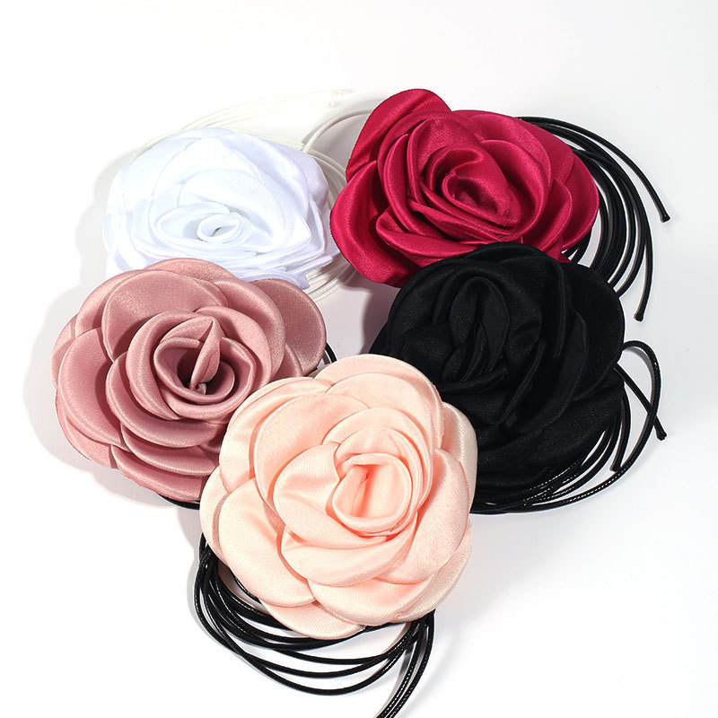Korean handcrafted fabric flower-tied necklace, sexy and pure Korean wax thread necklace choker collar wholesale for women Item Picture