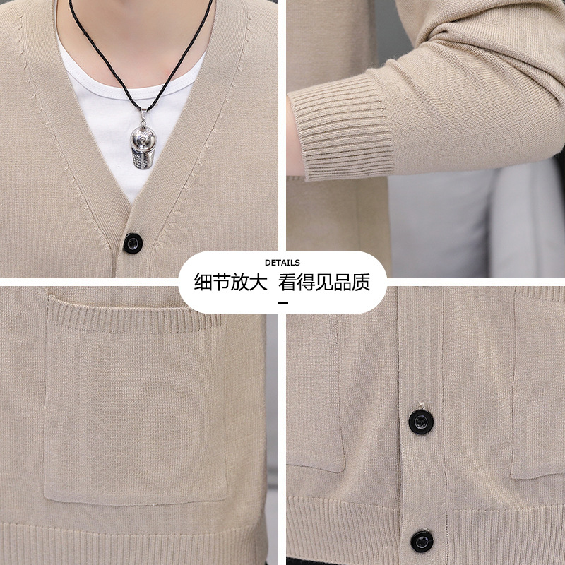 Men's cardigan knitted sweater, coat sweater, large V-neck, trendy and slimming new Korean-style casual outerwear, men's sweater Application Scenario