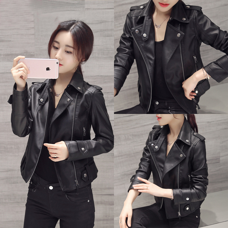 New Spring and autumn collection for 2024: Fitted lapel leather jacket, women's short coat, women's pu jacket, motorcycle suit, Korean version women's wear details Picture