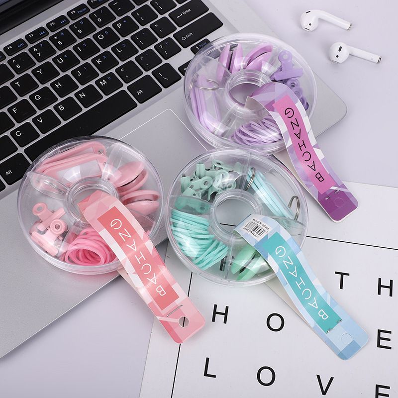 Cross-border exclusive InS-style macaron-colored thumbtacks and rubber bands set, colorful keychain magnetic clasp creative stationery