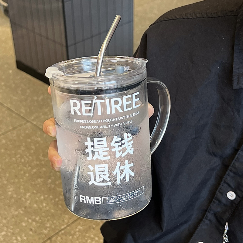 1000ml大容量吸管杯ins耐高温杯子高颜值喝水杯防漏高硼硅玻璃杯