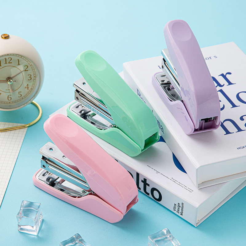 Macaron color single-finger labor-saving stapler No. 12 Office thickened stapler Multi-functional easy binding machine