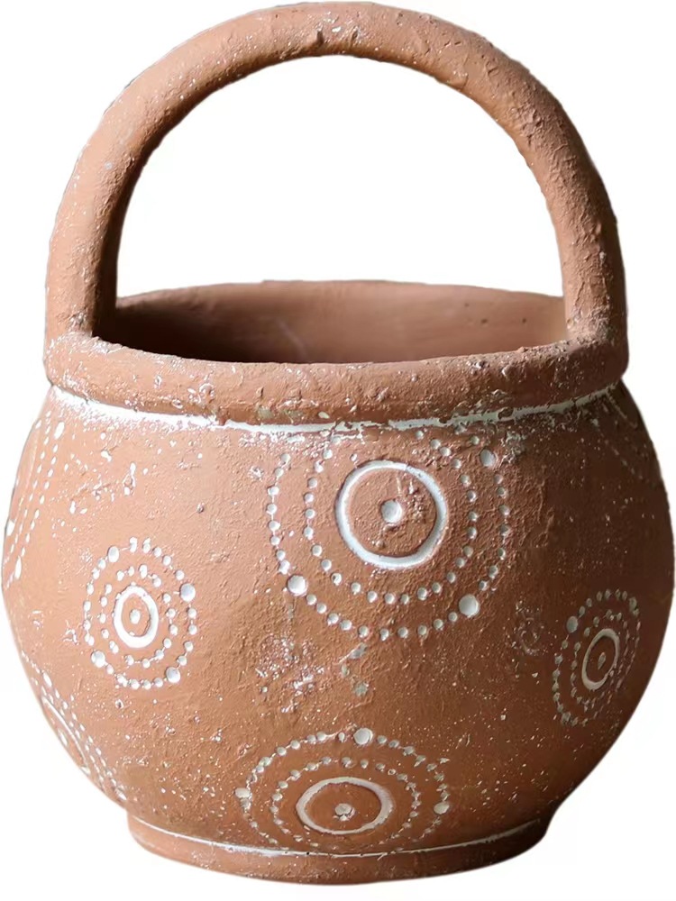 chinagoods retro and warm hand-held cement flower blue flowerpots, green plant planting flower vases, creative decorative items for gardens and courtyards Item Picture