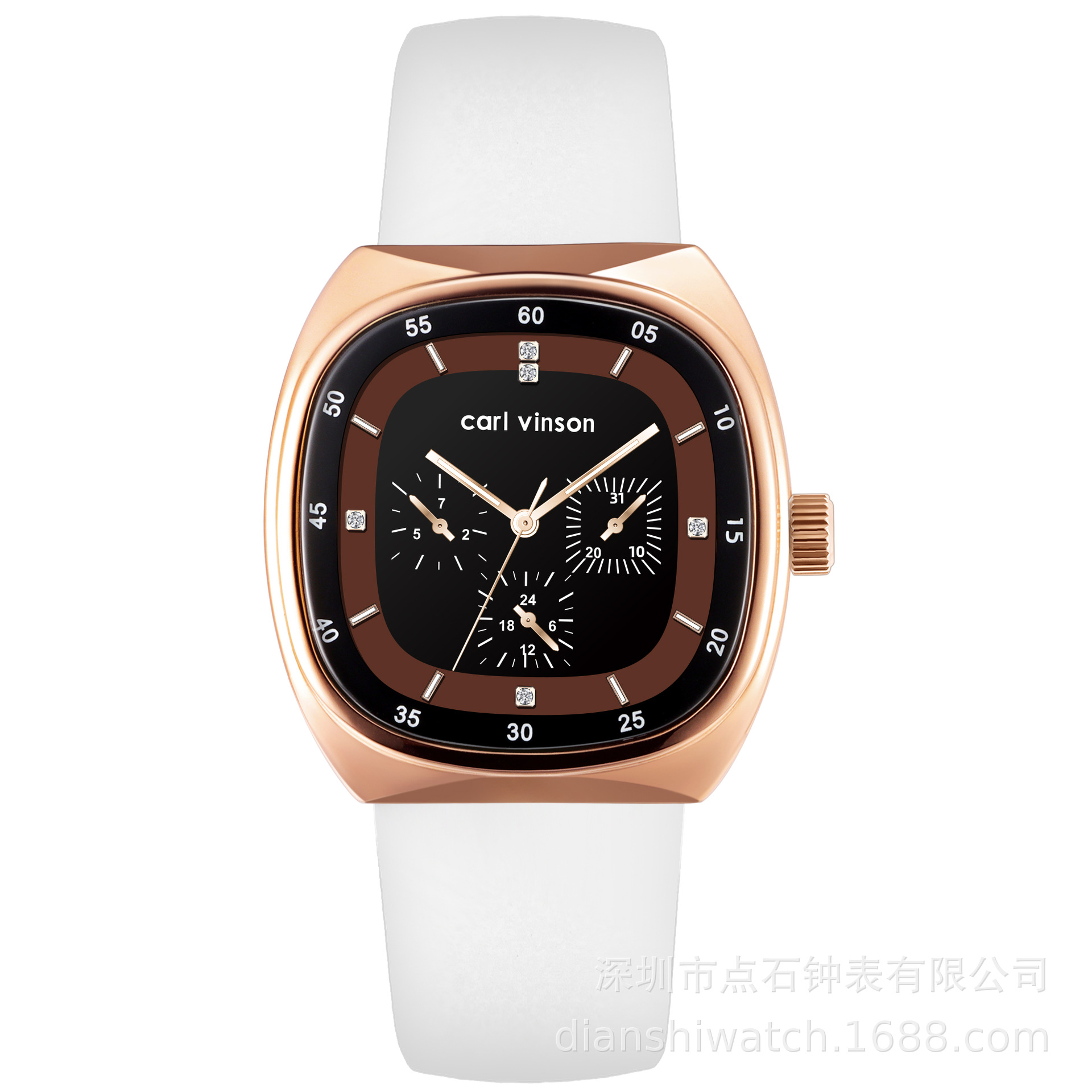 carl vinson casual multi-functional quartz men's watch, thin and waterproof silicone strap men's wristwatch month Item Picture