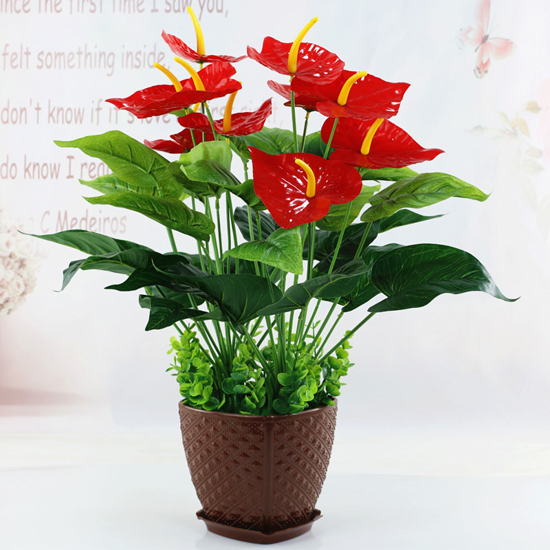 批发绿植红掌假花客厅装饰绿色植物落地塑料假花摆设盆栽绢花盆景