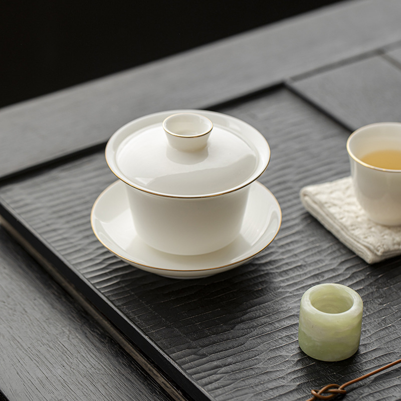 Wholesale of high-end business gift sets of tea sets printed with the company logo and made of white porcelain with sheep fat and jade Application Scenario