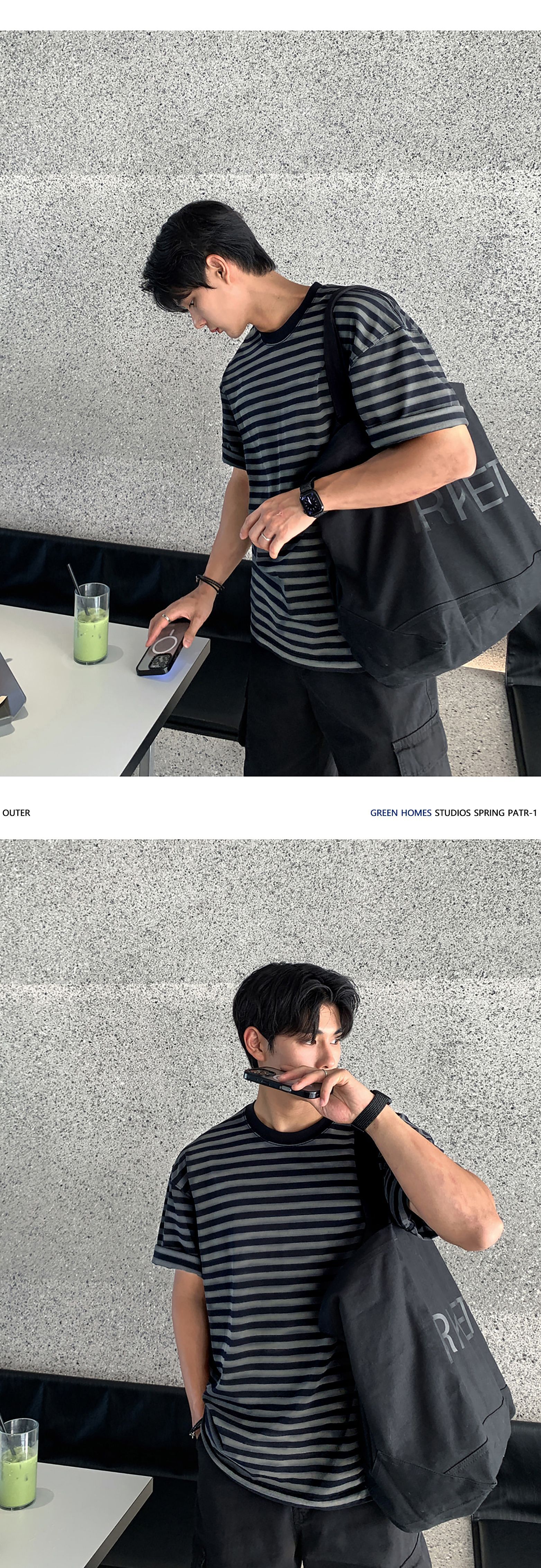 ASCLO summer quality top for men, loose and simple Korean style, trendy and versatile, striped round-neck short-sleeved T-shirt, casual pic 8