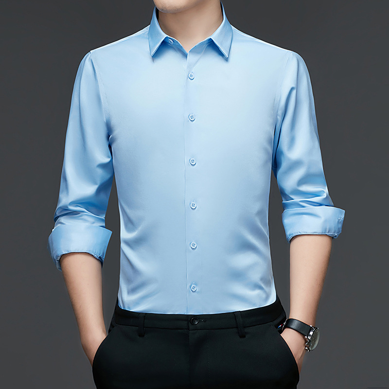Wholesale of new Spring and Autumn 2022 light business formal shirts, casual shirts, men's long-sleeved ice silk men's shirts details Picture