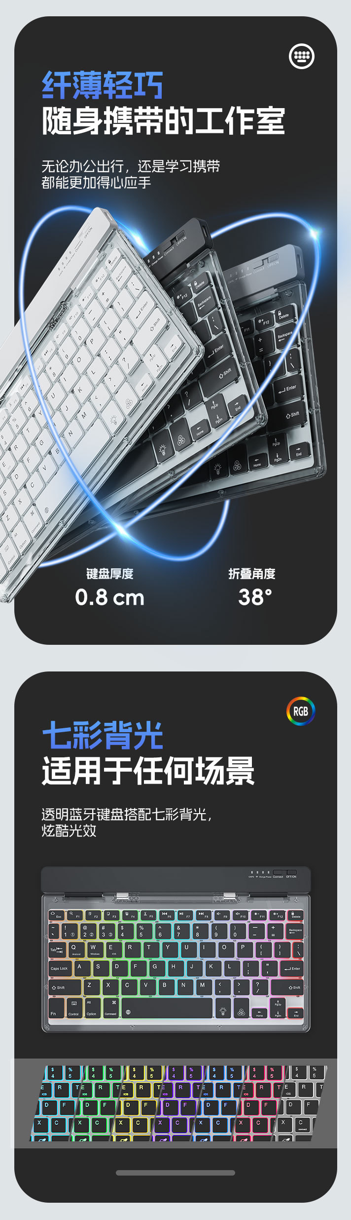 无线蓝牙键盘鼠标组合套装透明风静音可充电平板电脑外接键鼠组合详情6