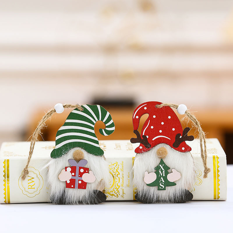 New Christmas Faceless Old Man Wooden Pendant Holding Gifts With Beads Hanging Christmas Tree Small Pendant Decorations details Picture