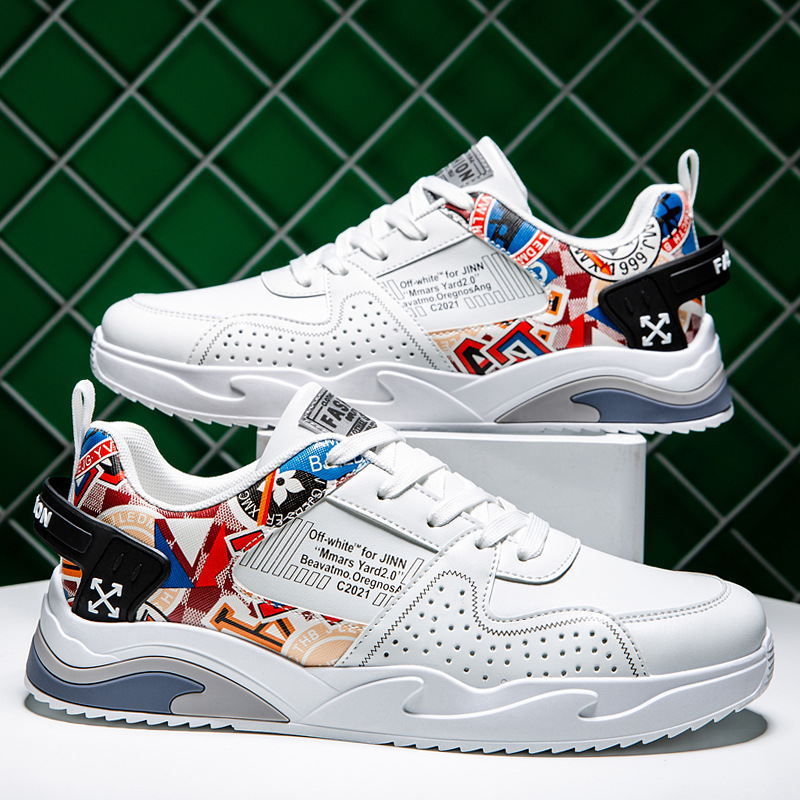 国潮时尚板鞋青年透气皮面休闲运动潮鞋2022春季新款直播男鞋学生