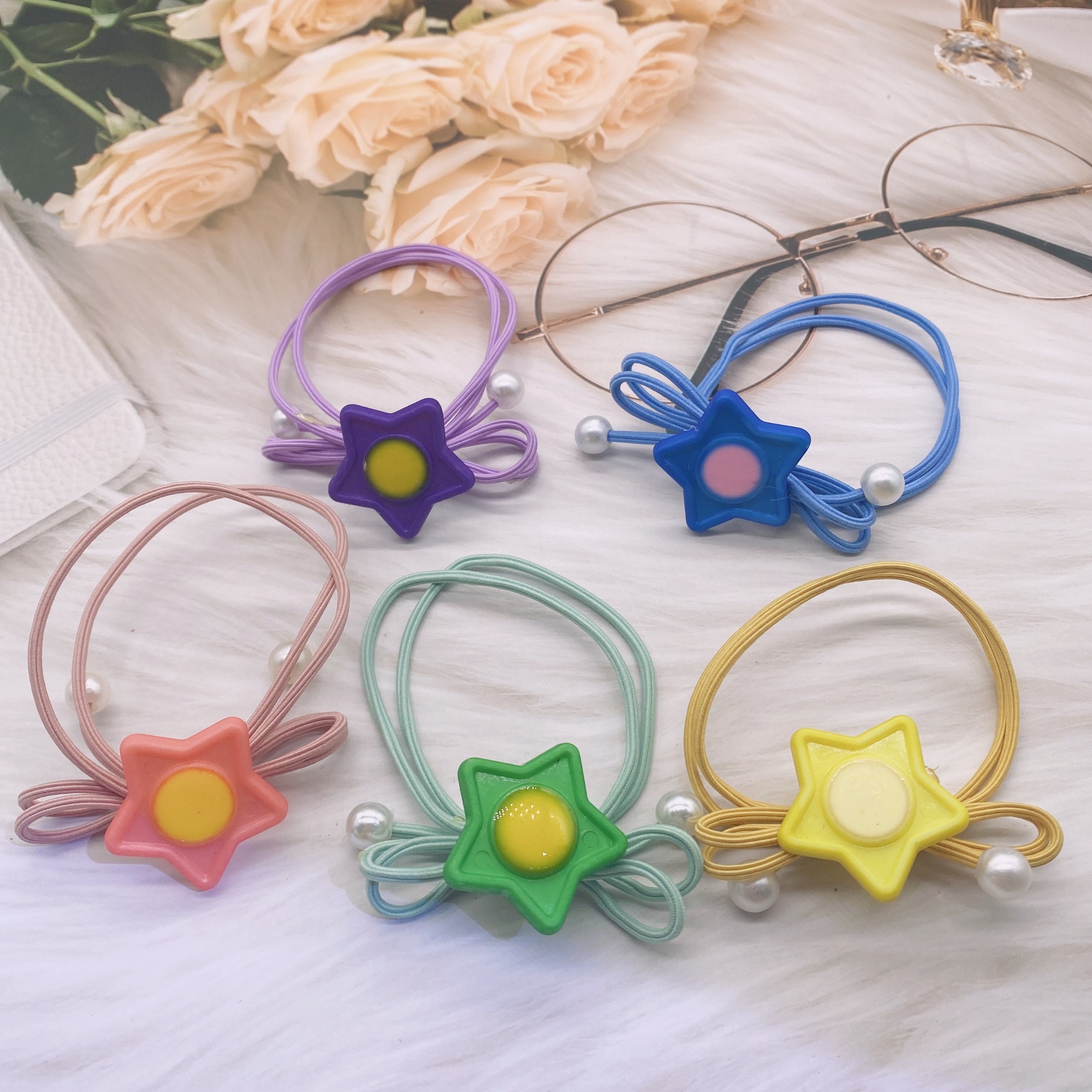 No. 93 hair tie/Oil drip five-star 100/ Star bag Children's leather band hair tie Headwear, girls' hair tie, little girls, big kids, ponytail hair band, princess, cute Specification image
