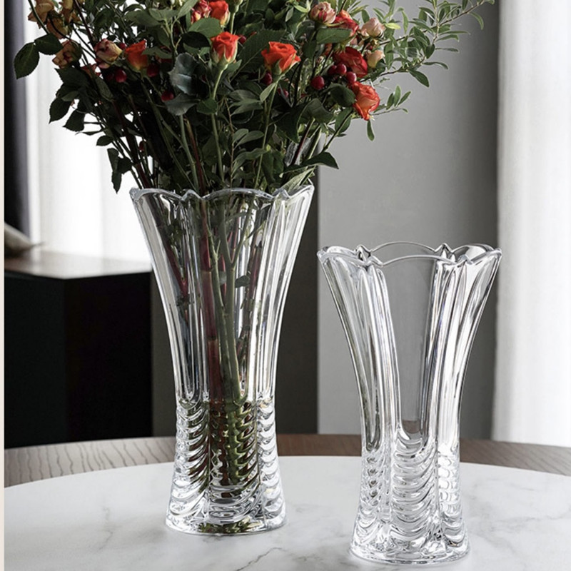 European-style retro countertop crystal vase, living room home decoration item, lily flower arrangement, glass vase, hydroponic flower vase