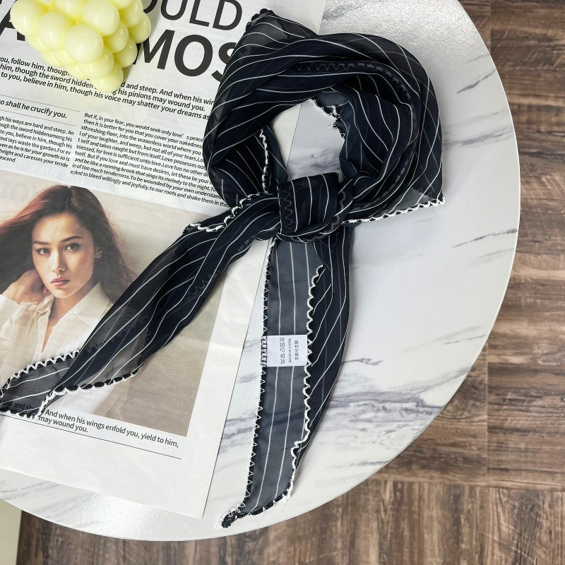 头巾夏女田园韩系多功能时髦防晒透气波点丝巾条纹三角巾围脖头巾详情8