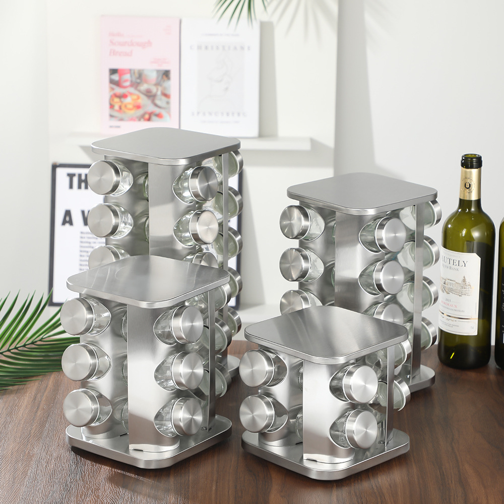 新款厨房旋转调味架多功能香料置物架免打孔不锈铁厨房收纳架批发