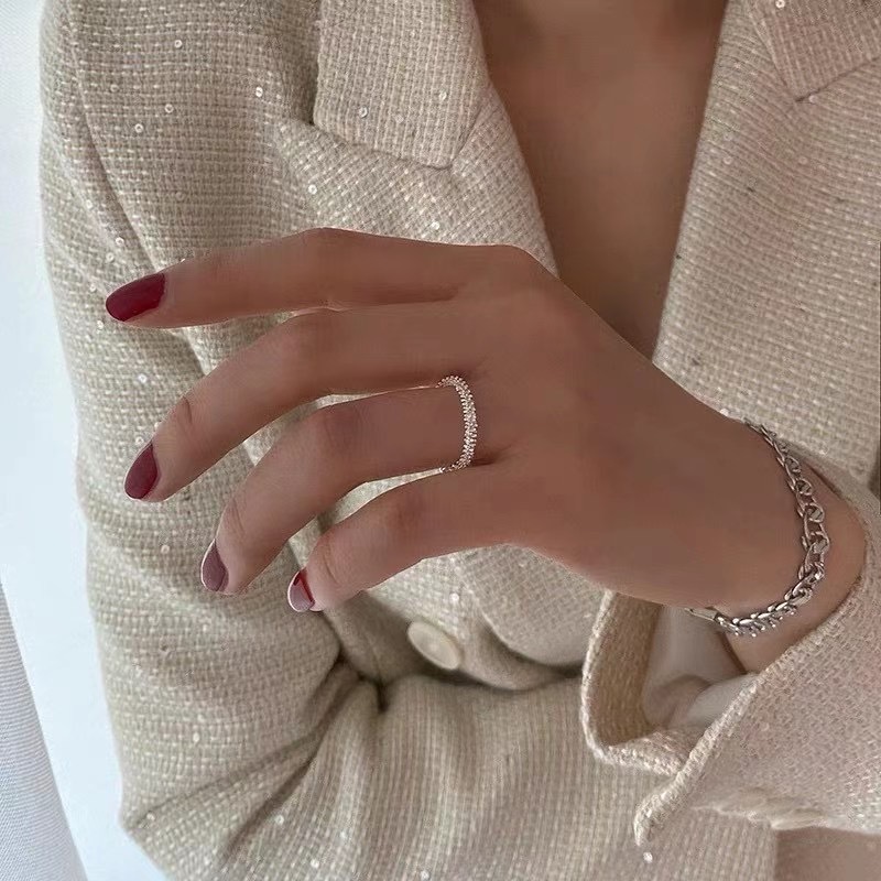 South Korea Dongdaemun Instagram White Silver Sparkling Glitter Nude Ring 925 Sterling Silver Cold Wind Simple Ring For Women details Picture