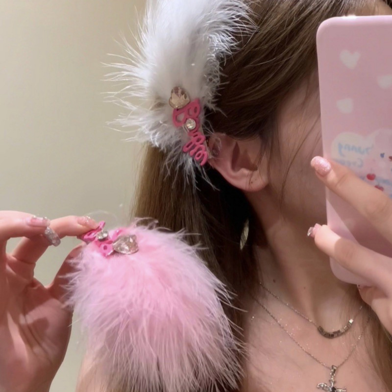 Dopamine y2k Barbie Princess Windswept Side bangs with Pearl Bow Clip Alphabet Duck Beak Clip Headwear Wholesale details Picture