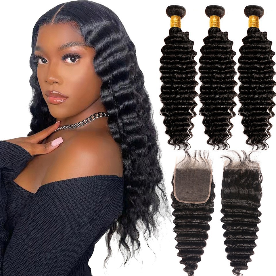 Foreign trade real hair curtain deep wave human hair Natural Color Spring Factory wholesale