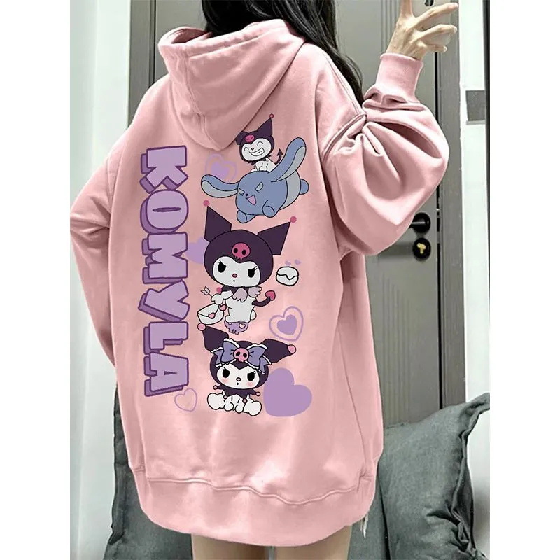 Cross-border foreign trade Japanese style autumn and winter new cartoon letter Kuromi hooded sweatshirt women's loose pocket casual wholesale