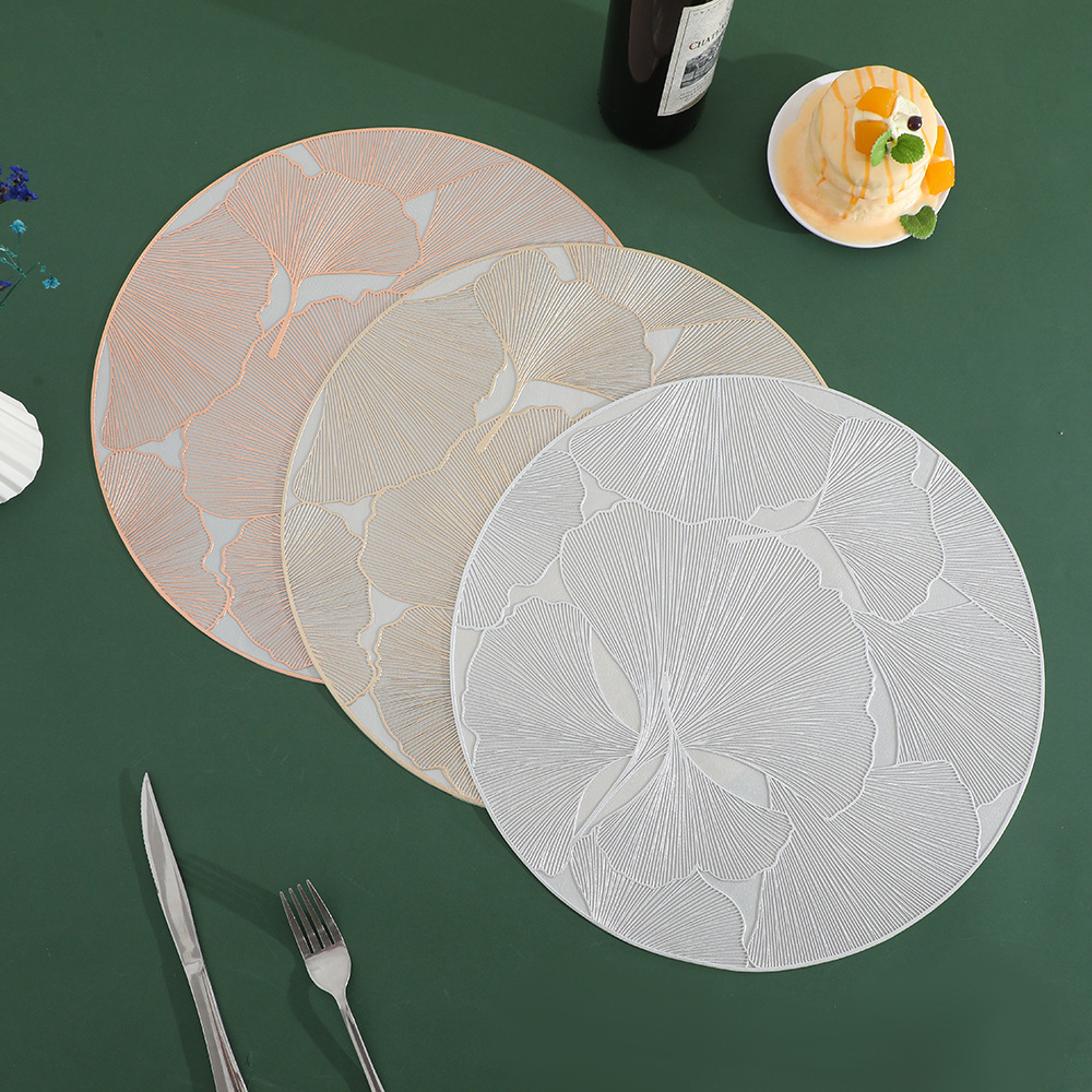 跨境热销银杏叶防水餐垫简约耐高温圆形隔热餐垫高级感餐厅隔热垫