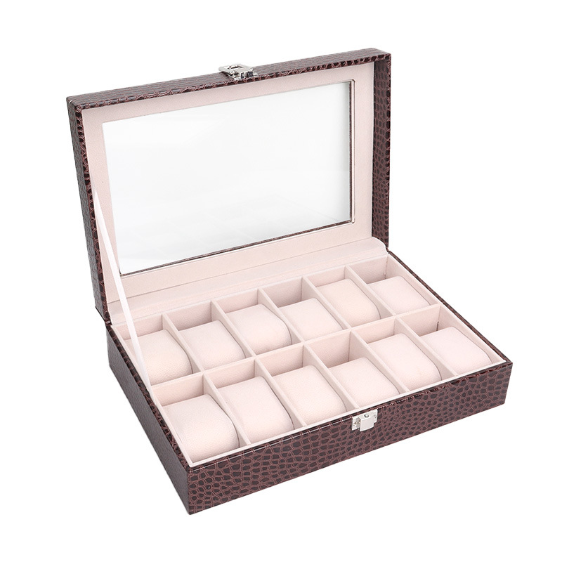 Transparent Watch Box Crocodile Print 12-Bit Watch Box Leather 6-Bit Watch Box Storage Box Custom Watch Gift Box Item Picture