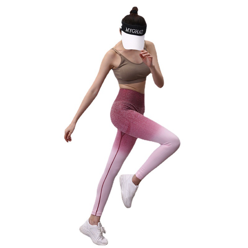 Cross-border yoga pants, high-waisted and hip-lifting women's tight nine-inch pants, fitness and running sports yoga hanging dye gradient pants Item Picture