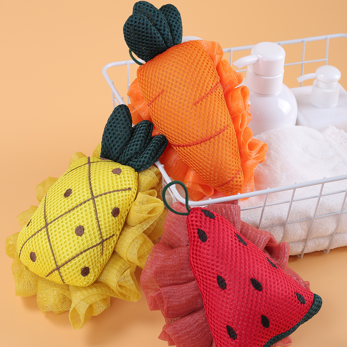 Watermelon Bath Flower Hand Sewn Clean Bath Bath Ball Lovely Double Sided Bath Towel Blister Bath Ball Specification drawing