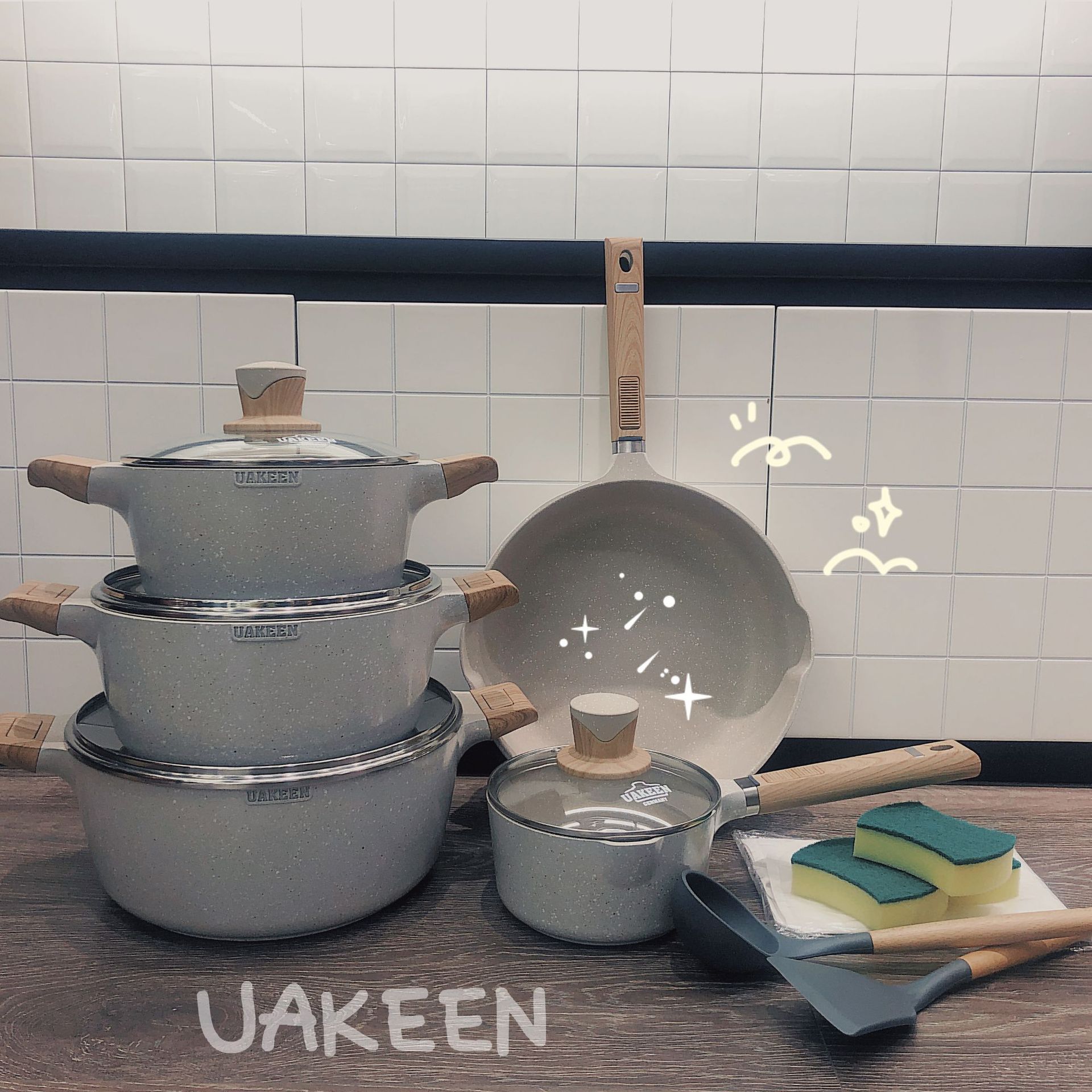 Factory direct sales of tourmaline non-stick pans, double-ear soup POTS, stew POTS, smoke-free pans, microwave ovens, gas induction cookers, universal Item Picture