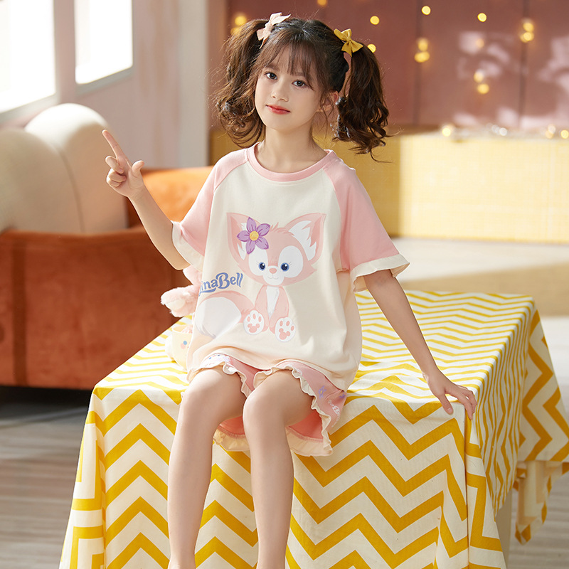儿童睡衣女童夏季短袖纯棉母女卡通女孩公主中大童宝宝家居服套装