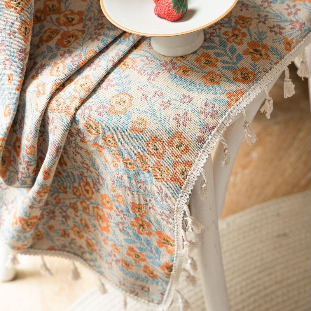 Fresh and clean finished curtains, orange floral jacquard fully blackout and heat-insulating curtains for living room and bedroom Specification image