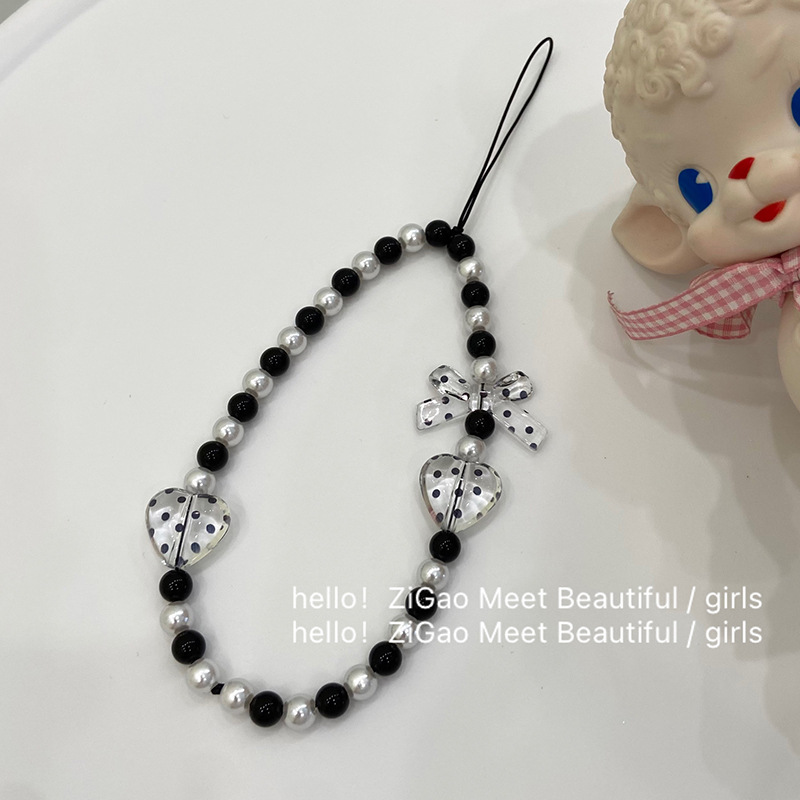 Polka Dot Love Bow Cool Girl Beaded European Style Personality Fashion Short Mobile Phone Accessories Accessories