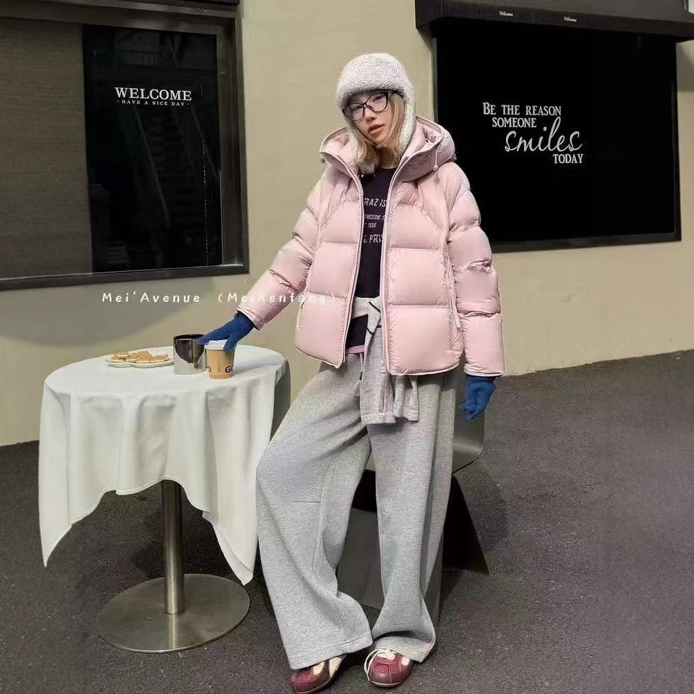 New Korean-style fashionable 90-down white duck down jacket, warm and versatile, loose and casual bread jacket, hooded down jacket details Picture