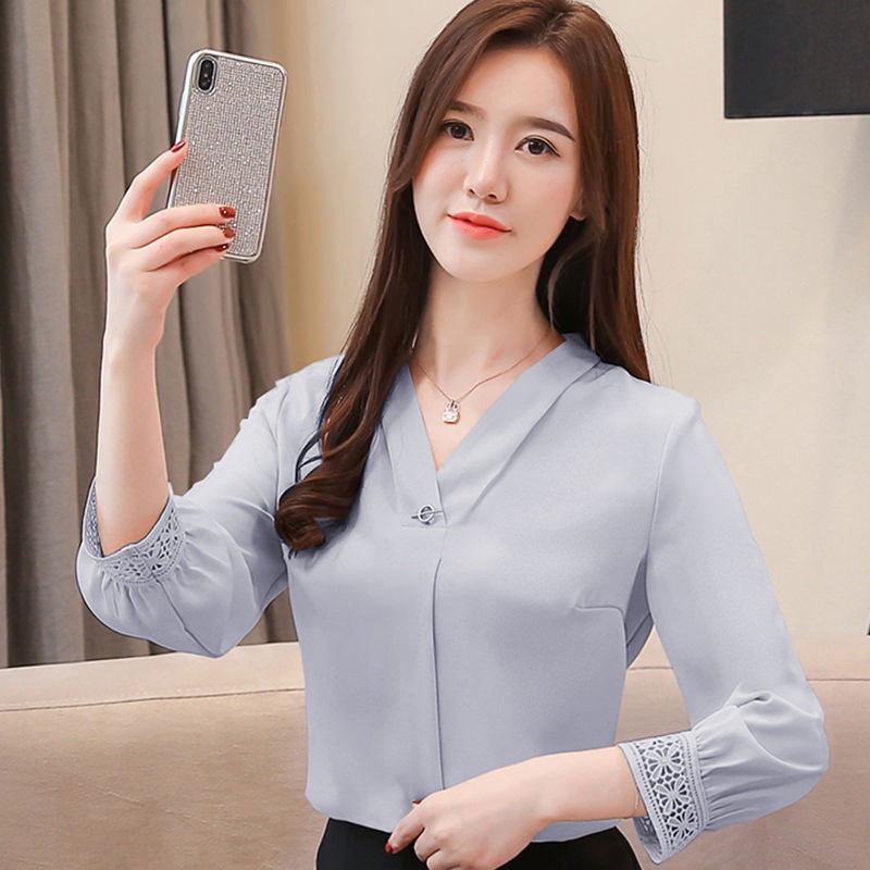 Chiffon shirt 2022 Autumn Collection New women's base layer shirt, ladies' collar elegant small shirt, three-quarter sleeve lace top Application Scenario