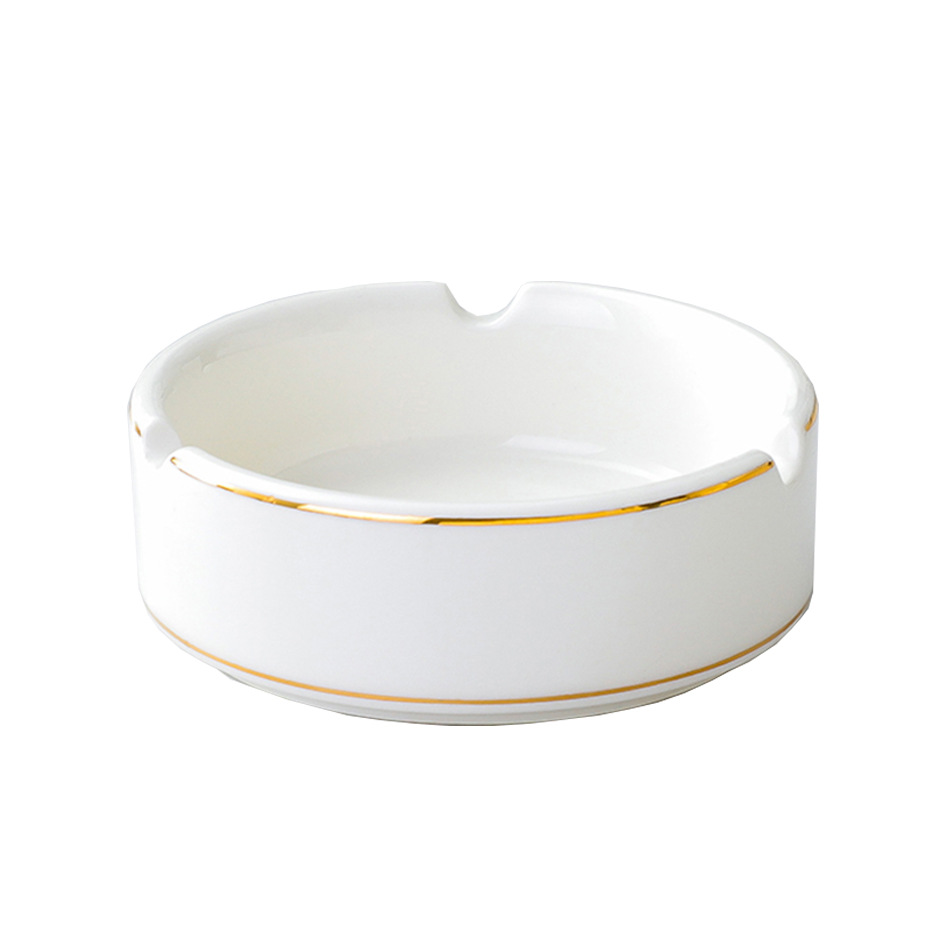 Pure white ashtrays for hotels and guesthouses, gold-edge ceramic cigarette cups. Ashtrays for restaurants, hotels and eateries support logos Item Picture