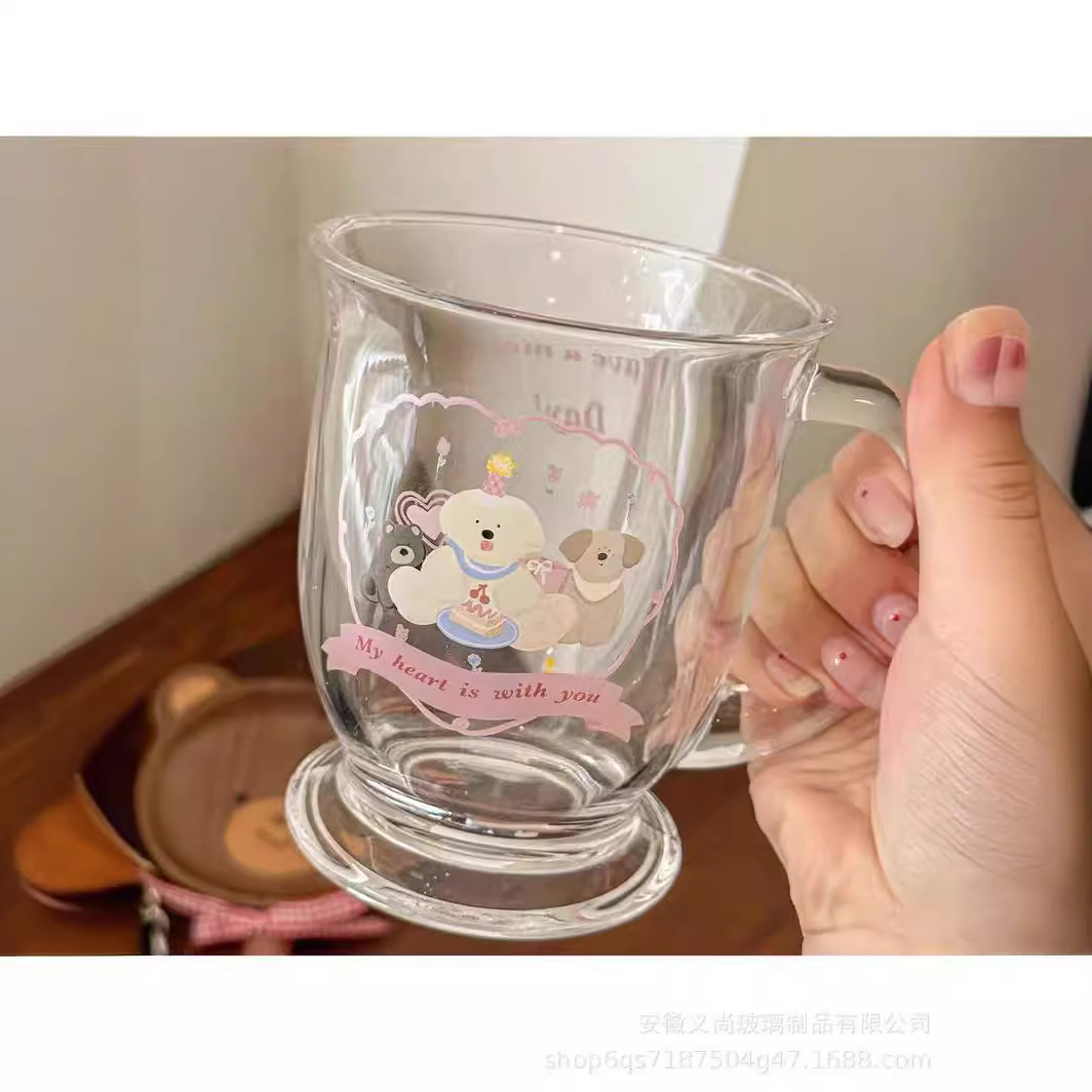 可爱小熊蛋糕玻璃杯高颜值ins卡通玻璃杯便携大容量细节图