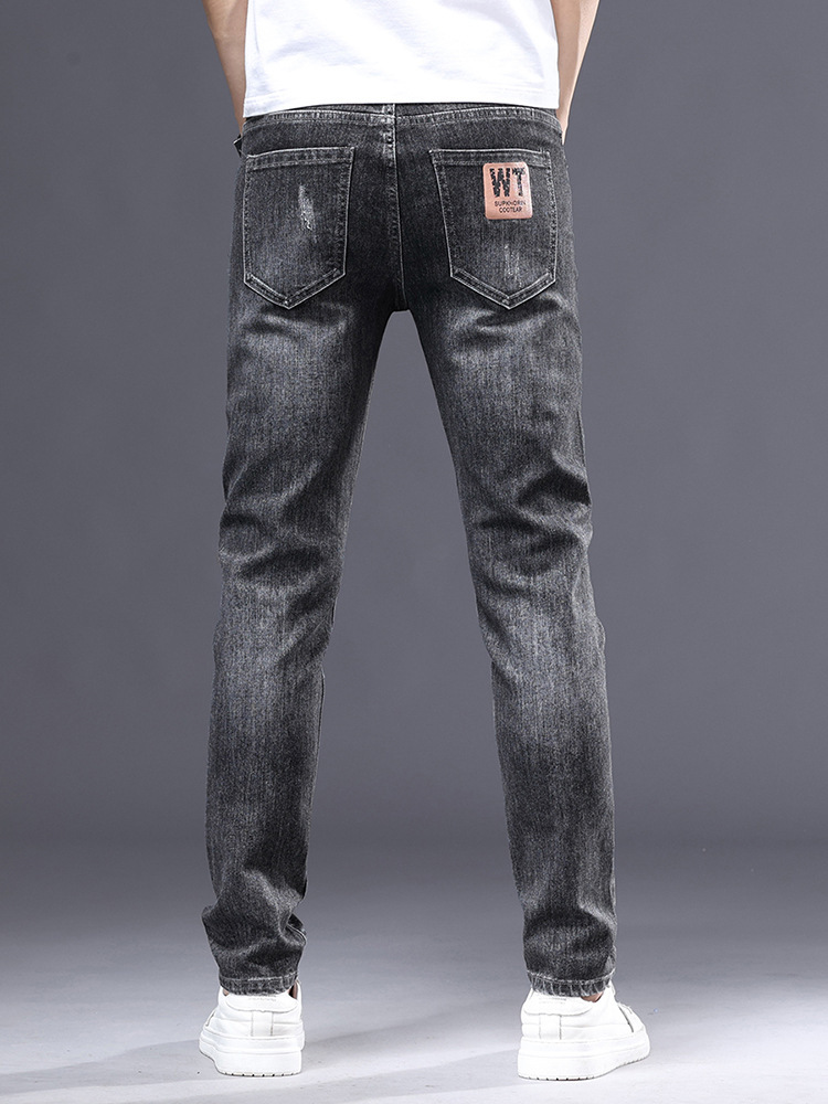 Spring and summer blue skinny straight-leg jeans for men, slimming, petite, elastic, casual and trendy light-colored trousers Item Picture