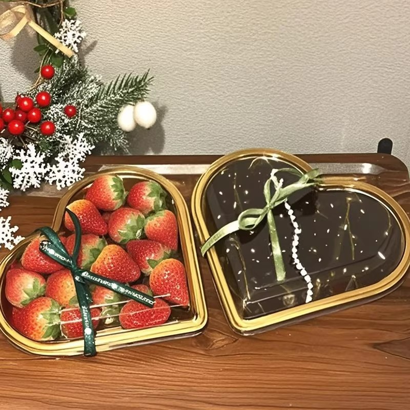 Heart-shaped fruit packing box, strawberry cherry tomato packaging box, cherry fruit cutting box, disposable transparent golden gift box Specification image