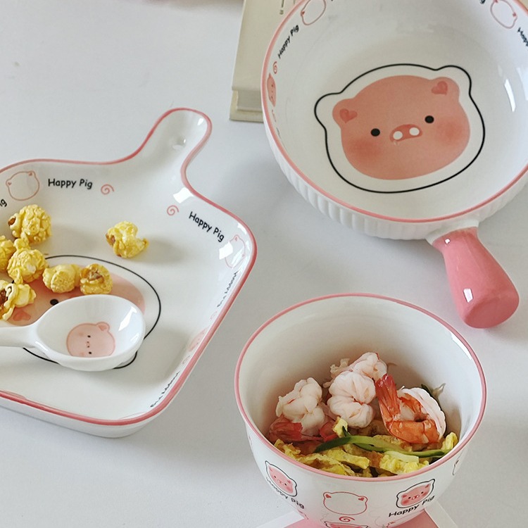 A Generation Of Cartoon Dish Set Household High Appearance Level Ceramic Rice Bowl Plate New Handle Bubble Bowl Tableware Application Scenario