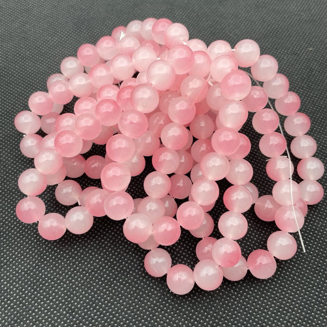 A simple and fresh peach-pink glass bracelet with 12MM beads, a versatile and fashionable bracelet for both men and women, a popular live-streaming accessory gift Specification image