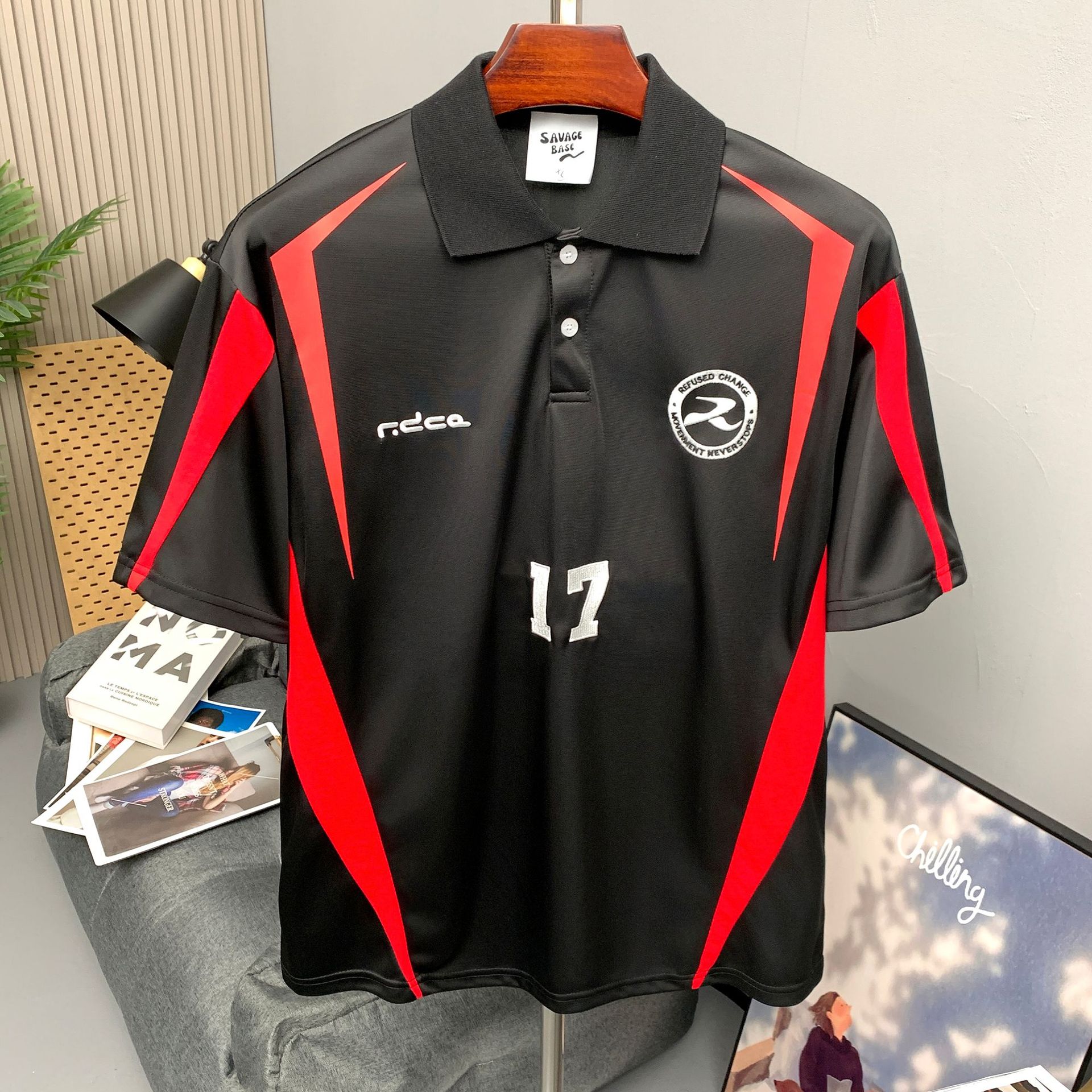 SAVAGEBASE Street color-block motorcycle short-sleeved T-shirt 26 Summer New hiphop sports lapel jersey for men pic 7