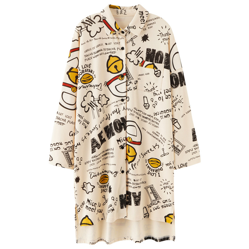 Shirt Sleep Skirt Women Spring And Autumn Cotton Long Sleeve Korean Version Cardigan Dress Autumn And Winter Long Sexy Loose Home Wear Item Picture