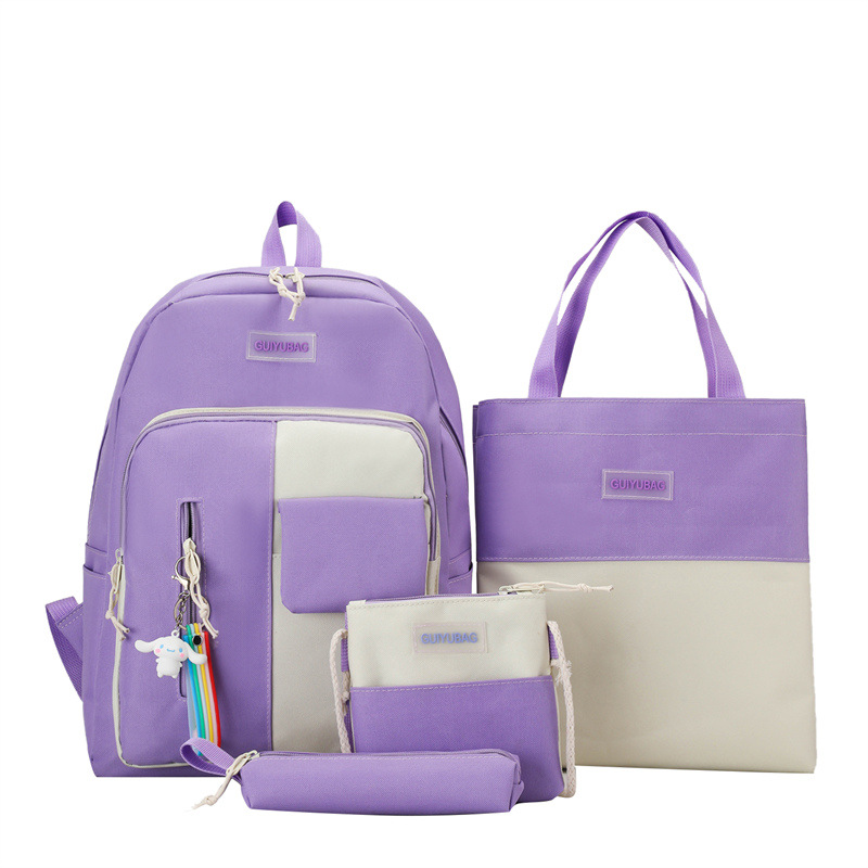 Nuevo estilo escuela secundaria bolsa de varias piezas para estudiantes de primaria patchwork bolsa de color mochila mochila para niños del campus una pieza de reemplazo de cabello Item Picture
