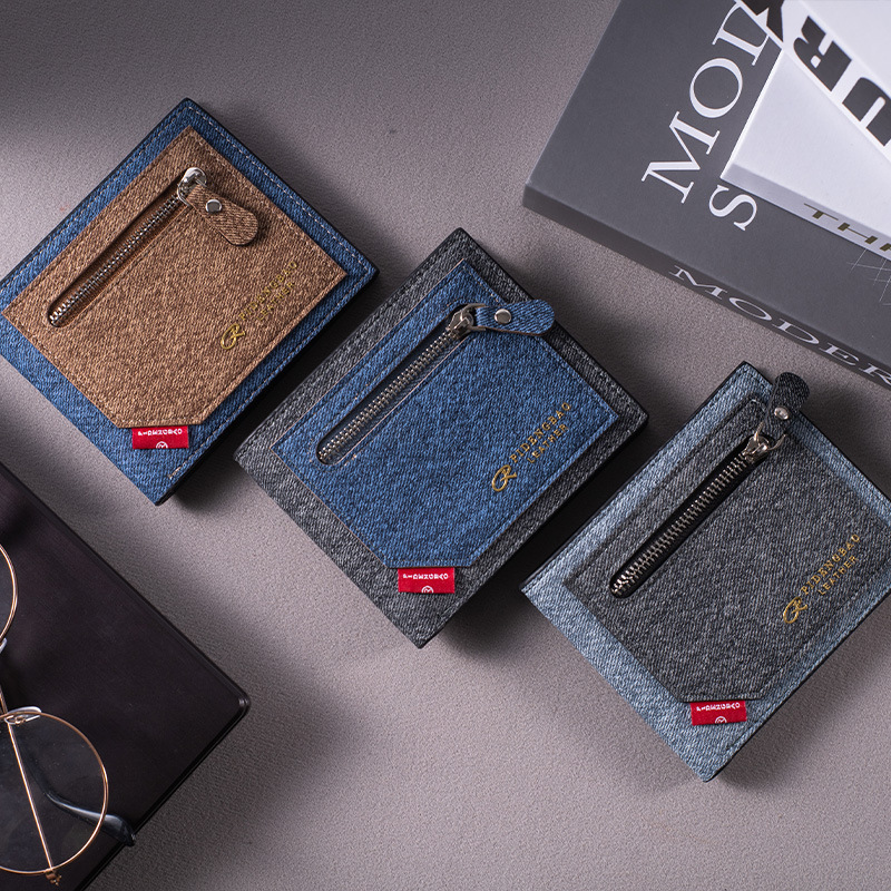 跨境现货男式钱包薄款双折多卡位大容量pu钱夹男款men's wallet