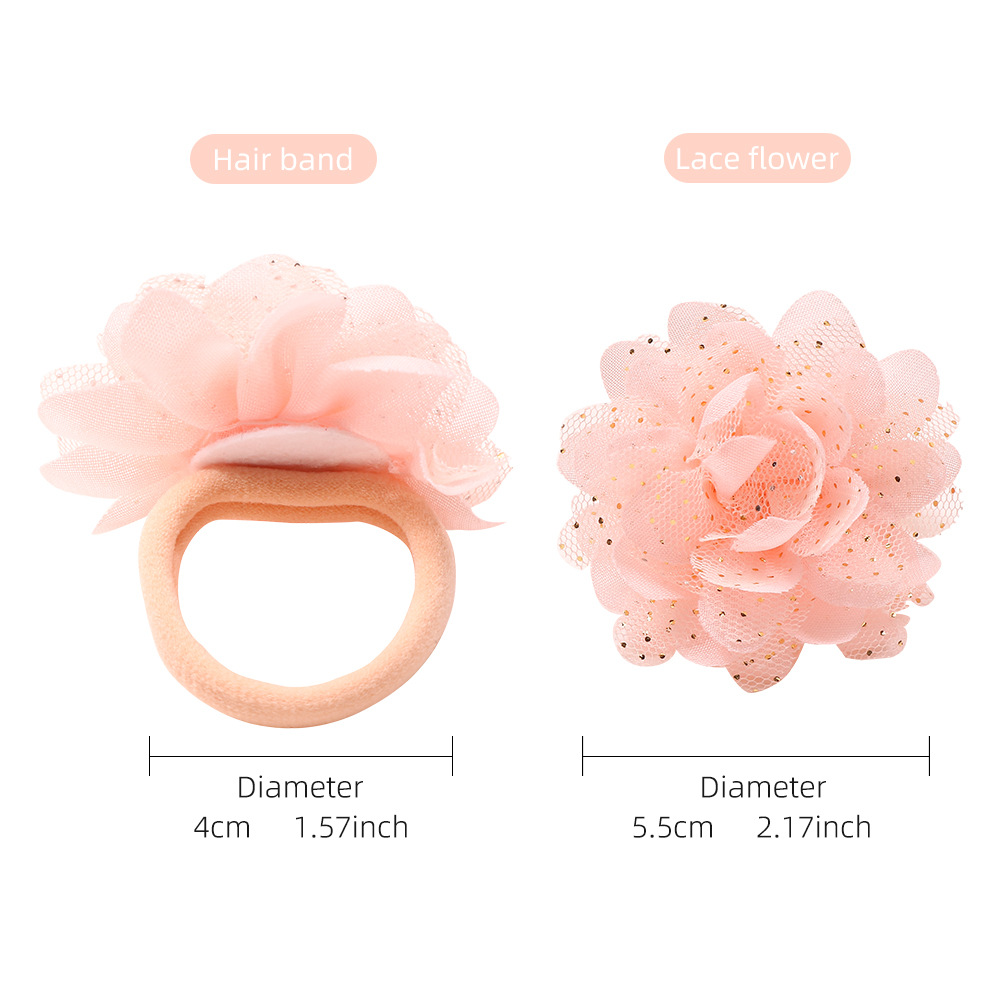 30 Children's Dopamine Mesh Flower Hair Rope Chiffon Fabric Flower Hair Band No Damage Hair Tie Hair Band details Picture