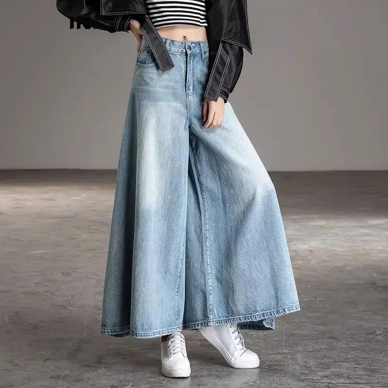 欧美跨境2025年夏季新款时尚休闲宽松高腰阔腿牛仔裤女高个子长裤