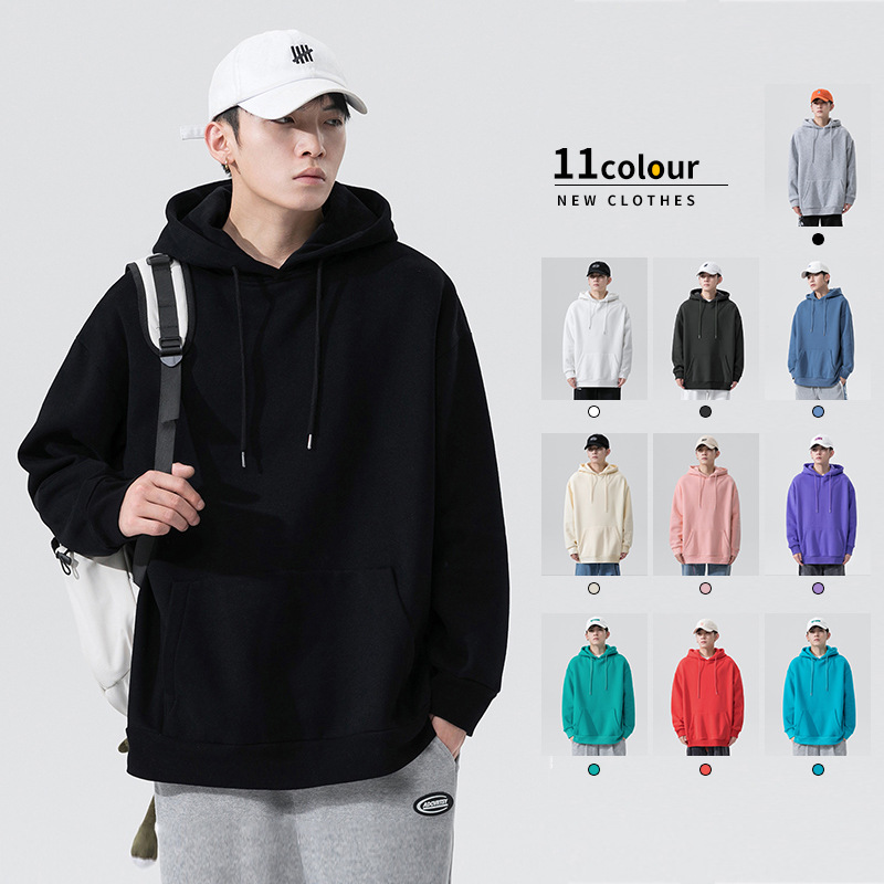 Customized hooded sweatshirts for men, solid colors for women, ins thin hoodies, trendy couple outfits, casual and sporty plus-size men's wear