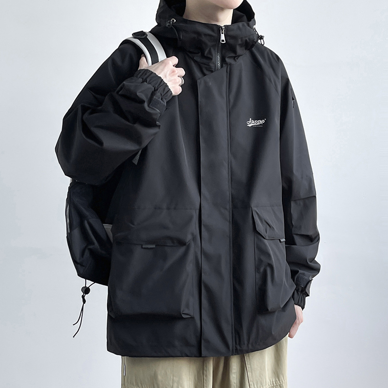 Japanese hooded functional down jacket for men, spring and autumn trendy brand loose and plus-size casual workwear jacket for spring details Picture