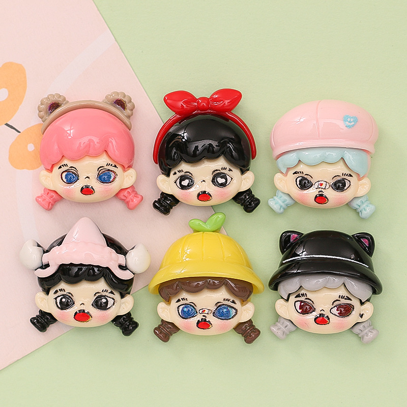 Cute Blind Box Little Girl Head Diy Cream Glue Mobile Phone Shell Hair Accessories Shoe Buckle Resin Accessories Wholesale