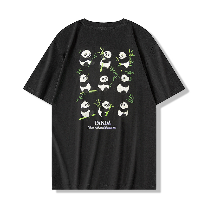 New Chinese-style national trend panda dumpling bamboo leaf embroidered T-shirt, loose round-neck half-sleeved top